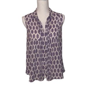 Carve Designs Sleeveless Purple and White Patterned Blouse Button Front